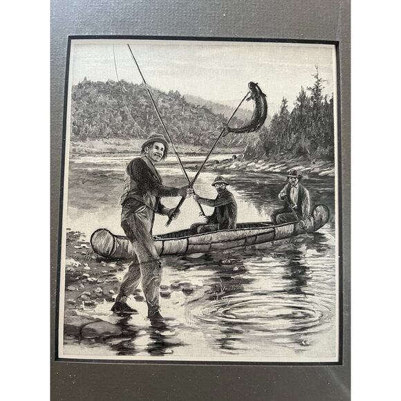 Other - Matted Antique Etching of Fishermen 9x12"